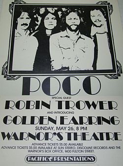 Show poster for Poco with Golden Earring concert Fresno - Warnor's Theatre May 26, 1974